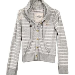 Vtg Y2K Abercrombie & Fitch Button Hoodie Sweatshirt Striped Bella Twilight Sz M